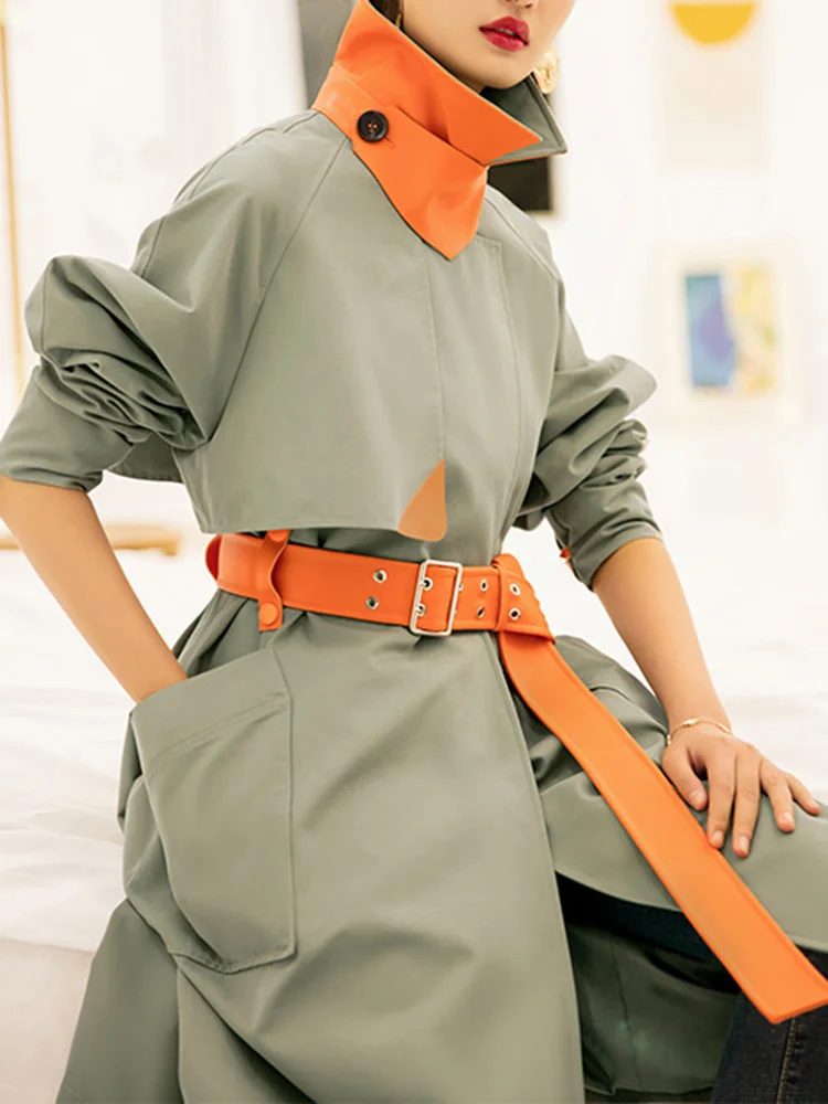 Тренчкот LGRQ женский со шнуровкой модный дизайнерский элегантный контрастный