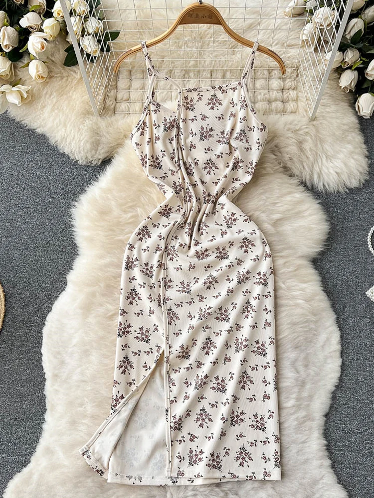 

YuooMuoo 2022 New Summer Women Dress Sexy Backless Floral Print Split Dress Fashion Female Party Sundress Korean Vestidos