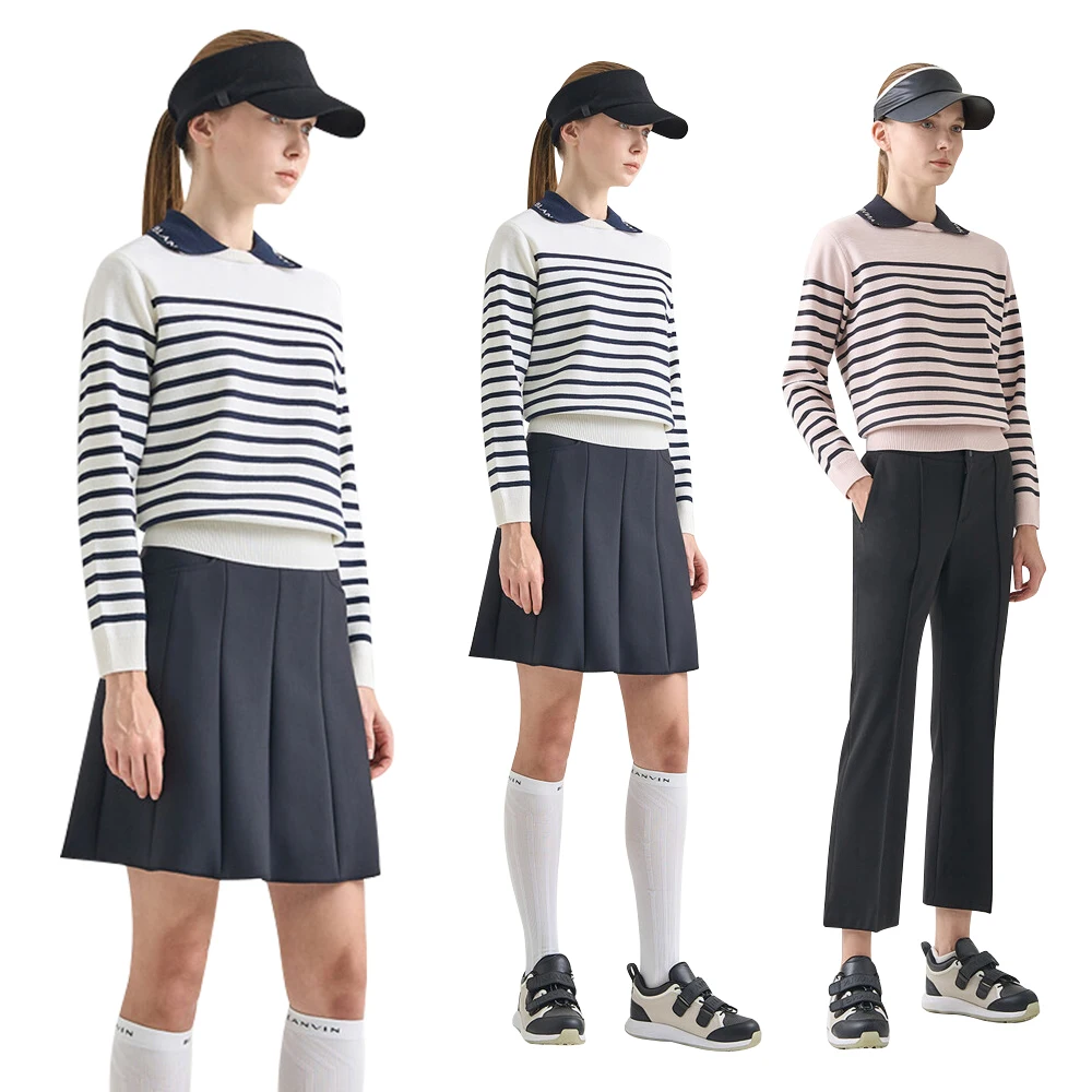 

Top Brand 2023 Golf Clothing Autumn Latest Model Woman Sweater Keep Warm Contrasting Colors Stripe Long Sleeve Top Polo Lapel Kn