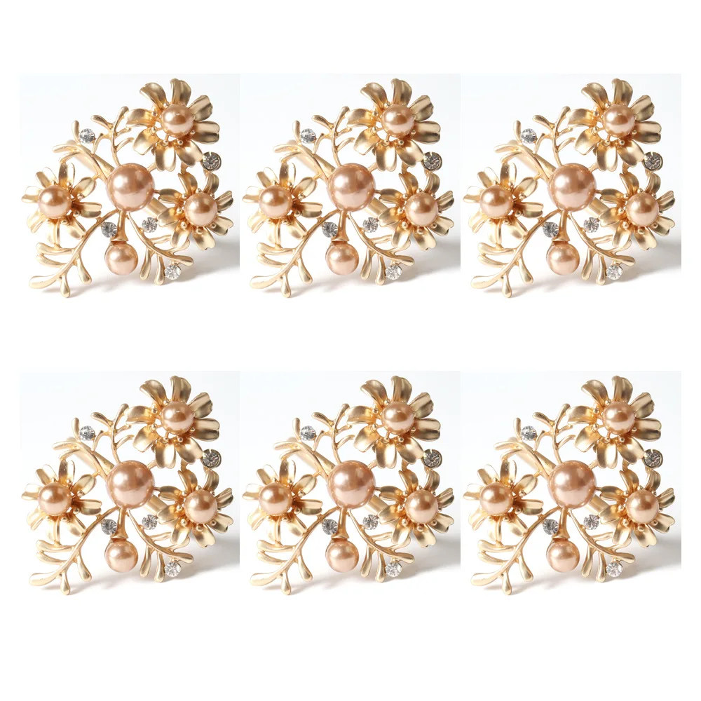 

12pcs/lt Champagne Napkin Ring Pearl Flower Napkin Buckle Napkin Ring Holder Wedding Table Decorations