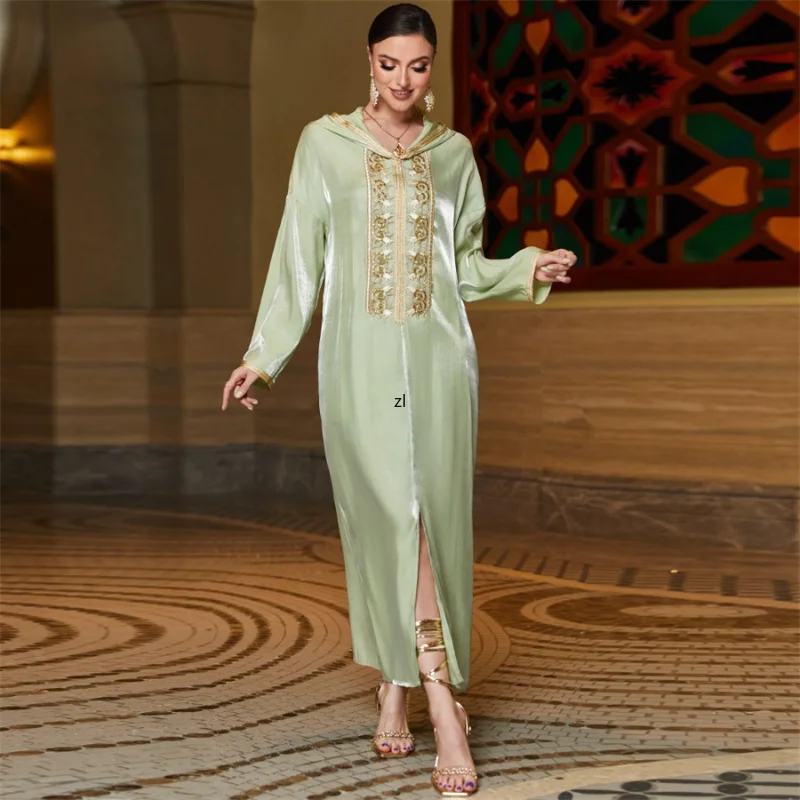 Floral Embroidery Lace Tape Hooded Dress Luxury Diamonds Solid Color Shiny Abaya For Women Dubai 2023 New in Dresses