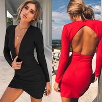 ladies dress sexy deep v backless autumn and winter new tight skirt nightclub party