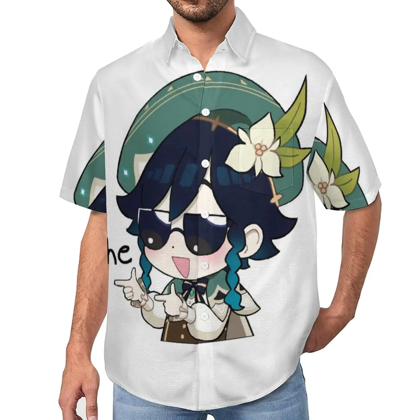 

Повседневные рубашки для игры Venti Ehe Genshin, Пляжная рубашка для гавайской эстетики, мужские блузки с графическим принтом, большой размер