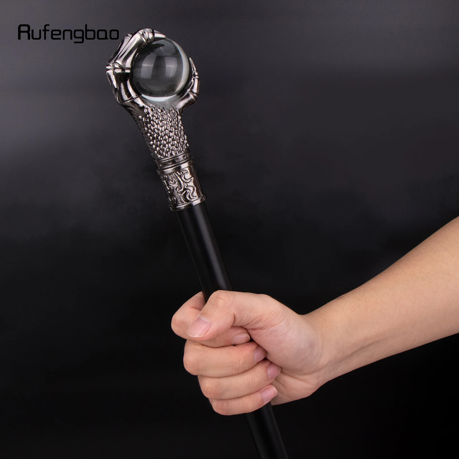 Silver Dragon Claw Grasp Glass Ball Single Joint Walking Stick Decorative Cospaly Party Fashionable Cane Halloween Crosier 93cm images - 6