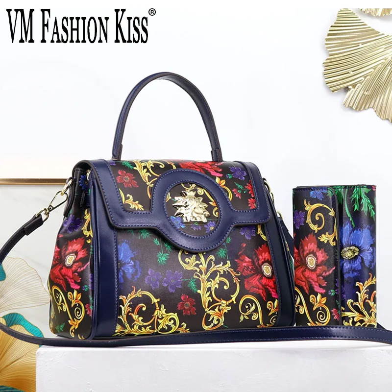 

High quality 2023 NEW Printed Pattern Wallet Handbags Set Luxury Design Women Messenger Bags Leather Handbags Money Purse