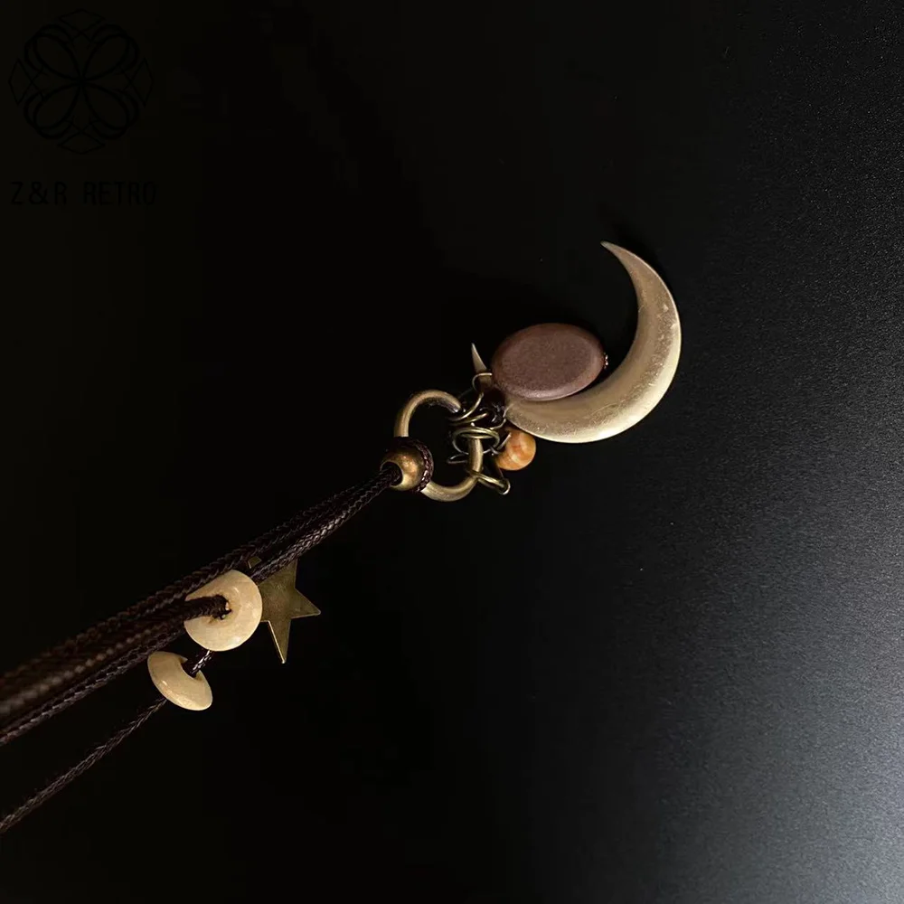 Винтажное простое металлическое ожерелье в виде Луны для женщин античная