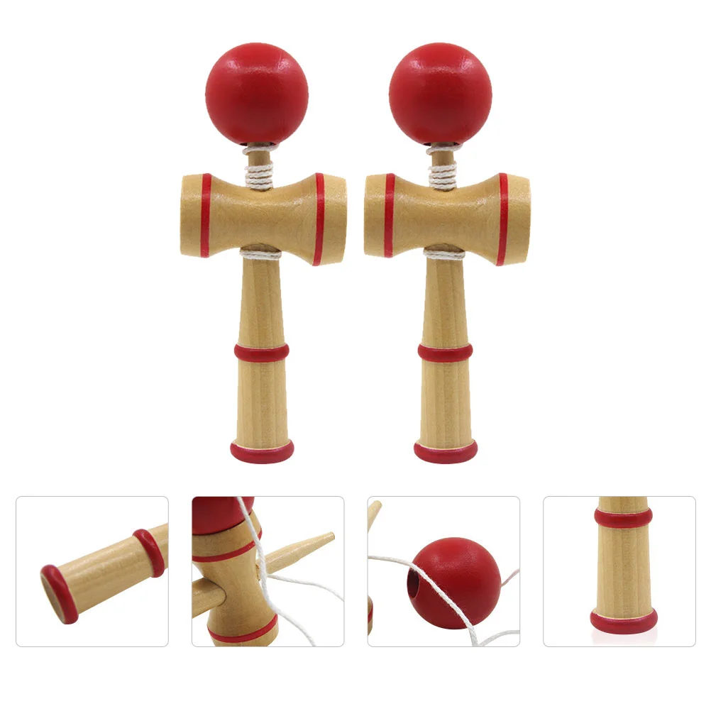 

2 Pcs Kendama Wooden Toy Ball Child Kids Traditional Toys Japanese Toss Catch Skill