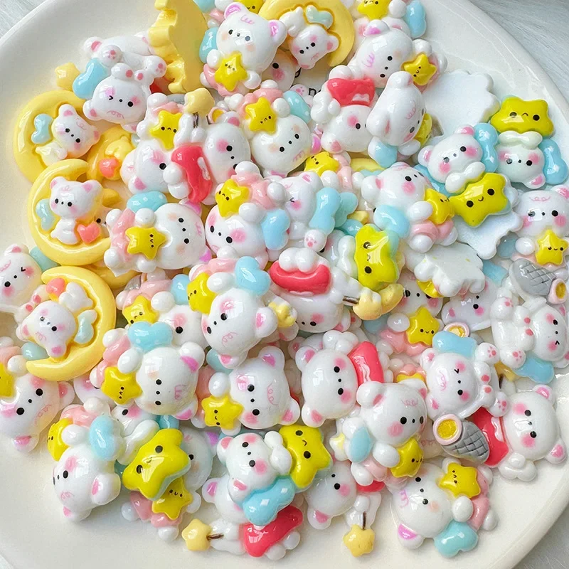 5 шт. милый белый медведь луна звезда серия мультяшные подвески из смолы с плоской