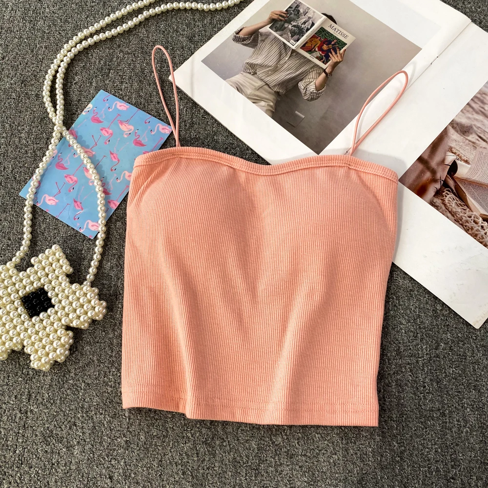 

Женский сексуальный трикотажный топ, популярный милый однотонный кроп-топ без рукавов с винтовой нитью, спортивный топ с открытыми плечами,...