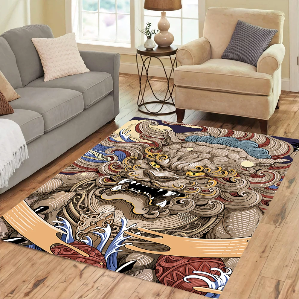 

HX Ukiyo-e Art Painting Carpet Mythical Beast 3D Printed Carpets for Living Room Indoor Hallway Area Rugs 120X160cm