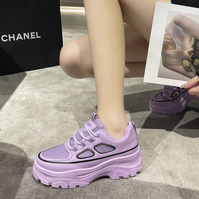 

Новинка весна-осень 2023, женские сетчатые дышащие удобные уличные кроссовки на толстой подошве, женская спортивная обувь на шнуровке