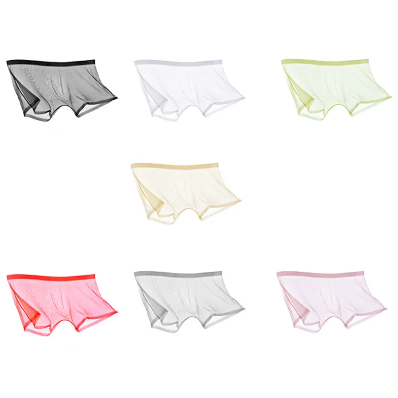 4Pcs Underwear Men Full Transparent Nude Summer Ice Silk Breathable Sexy Boys Ultra-Thin Sexy Boxers Men's Transparent Underwear