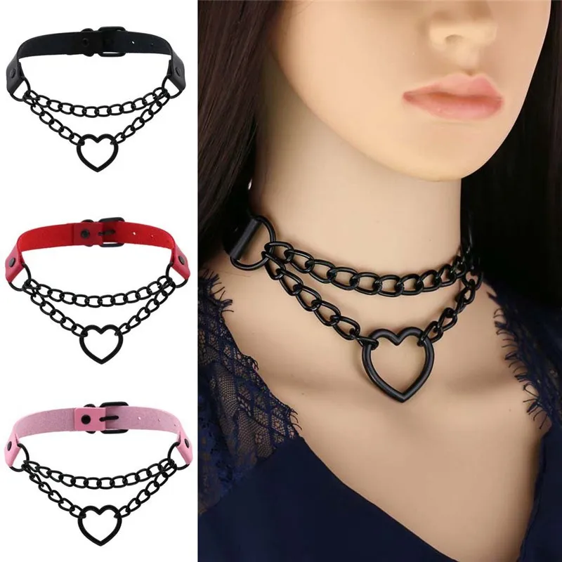 

Women Gothic Choker PU Collar Chains Black Red Necklace Maid Punk Cosplay