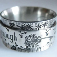 vintage silver color engraved dandelion wide ring lettering i am enough inspiration rings for men women punk party jewelry z158