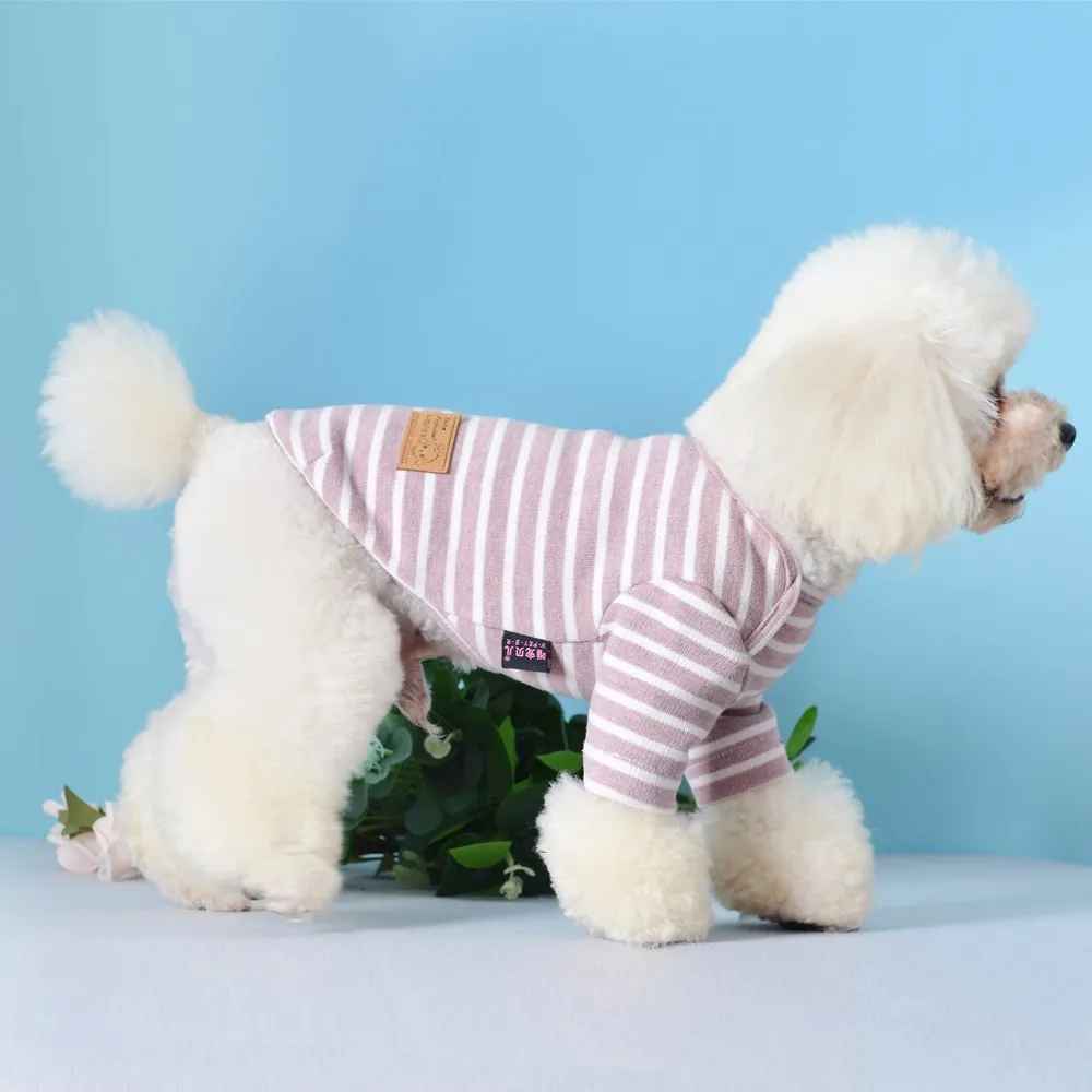 

Pure Cotton Dog Clothes Striped T-shirt Thin Round Neck New Cat Apparel For Small And Medium Dogs Poodle Chihuahua Pet Clothing