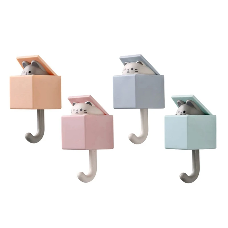 

4PCS Adhesive Coat Hooks, Plastic Pet Wall Hooks For Hanging Key, Bag, Hat, Towel, Backpacks