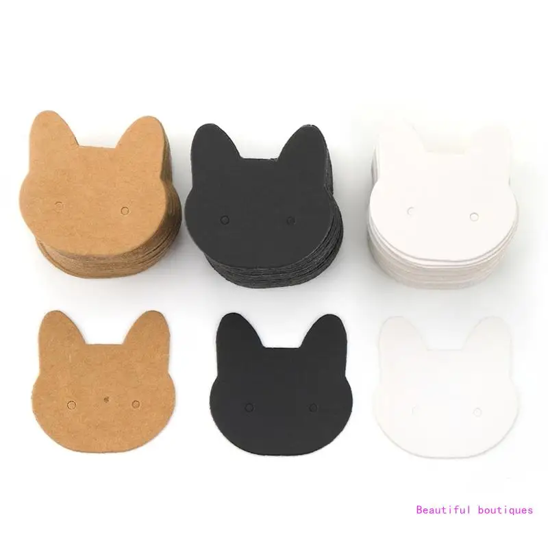 

50xCat Ear Display Cards Kraft Paper Earring Card Earrings Packaging Card Paper DIY Blank Jewelry Card Tags Holder DropShip