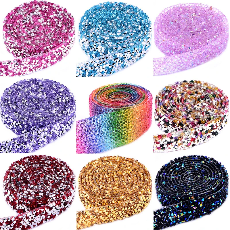 

1Yard Resin Diamond Sticker Creative Personality Rhinestone Strip Sheet Hotfix Ribbon DIY Handmade Clothing Wedding Accessories