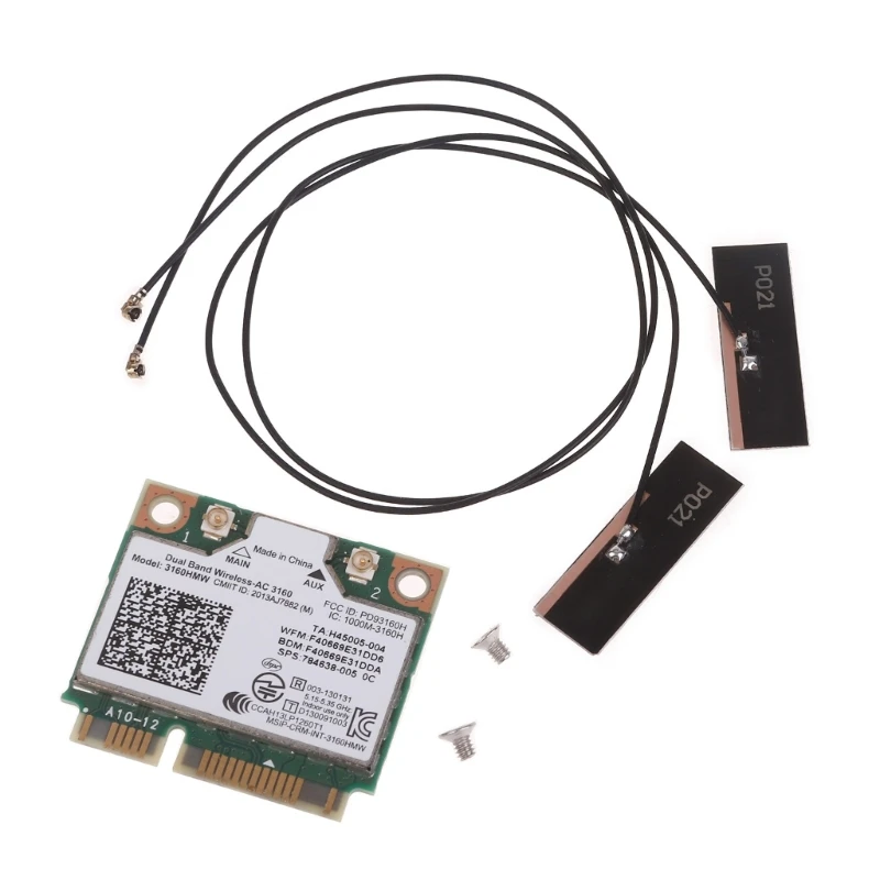 

Dual Band Wireless-AC Card 3160 3160HMW,2.4G/ 5G BT Mini PCI-e LAN Card,Support 802.11a/b/g/n 433Mbps