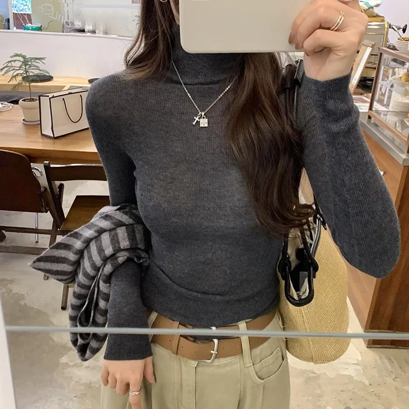 Элегантный дизайн чувственный топ с длинными рукавами вязаный базовый слой