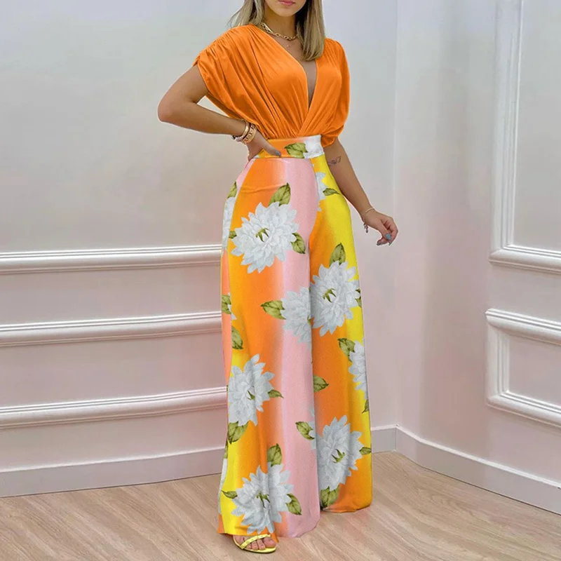 

Women's Floral High Waist Pants, Elegant Women's Trousers, Cargo Pants, Elastic Cargo Pants