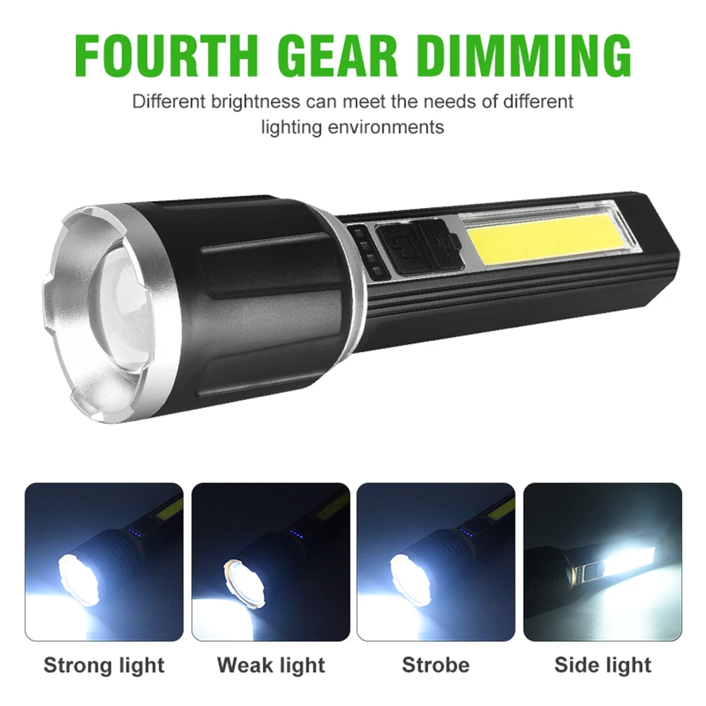 

USB Rechargeable LED Flashlight Super Bright COB Lamp Work Light IPX4 Waterproof Rechargeable for Outdoor Camping Hiking