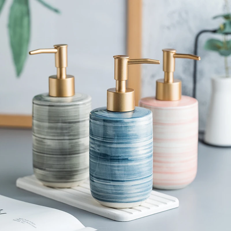 

Creative Color Bathroom Soap Bottle Ceramic Round Shampoo Bottle Apartment Hotel Lotion Pump Bottle Hand Toilet Soap Bottle