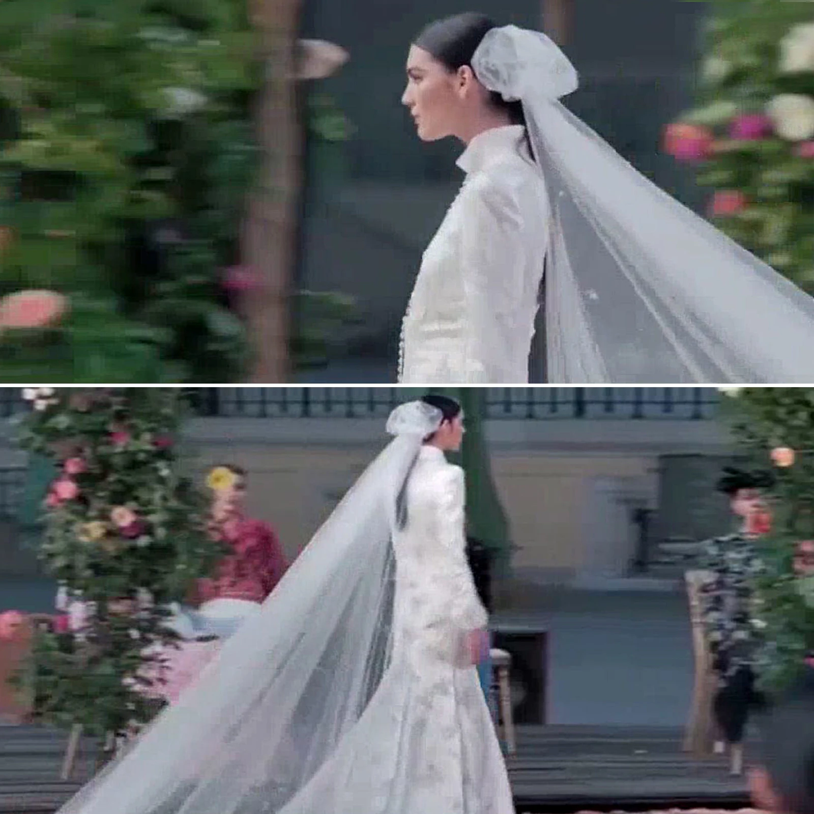 

Extra Long Pearl Beaded Cathedral Wedding Veil With Hair Comb 4M Bridal Veils With Large Silk Bow Cut Edge Bride Veil Luxury