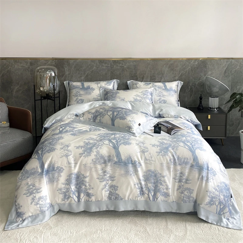 

Blue/Whiet Tropical Plant Printed Summer Cool Mircofiber Bedding Set Smooth Duvet Cover Quilt Cover Set Bed Sheet Pillowcases