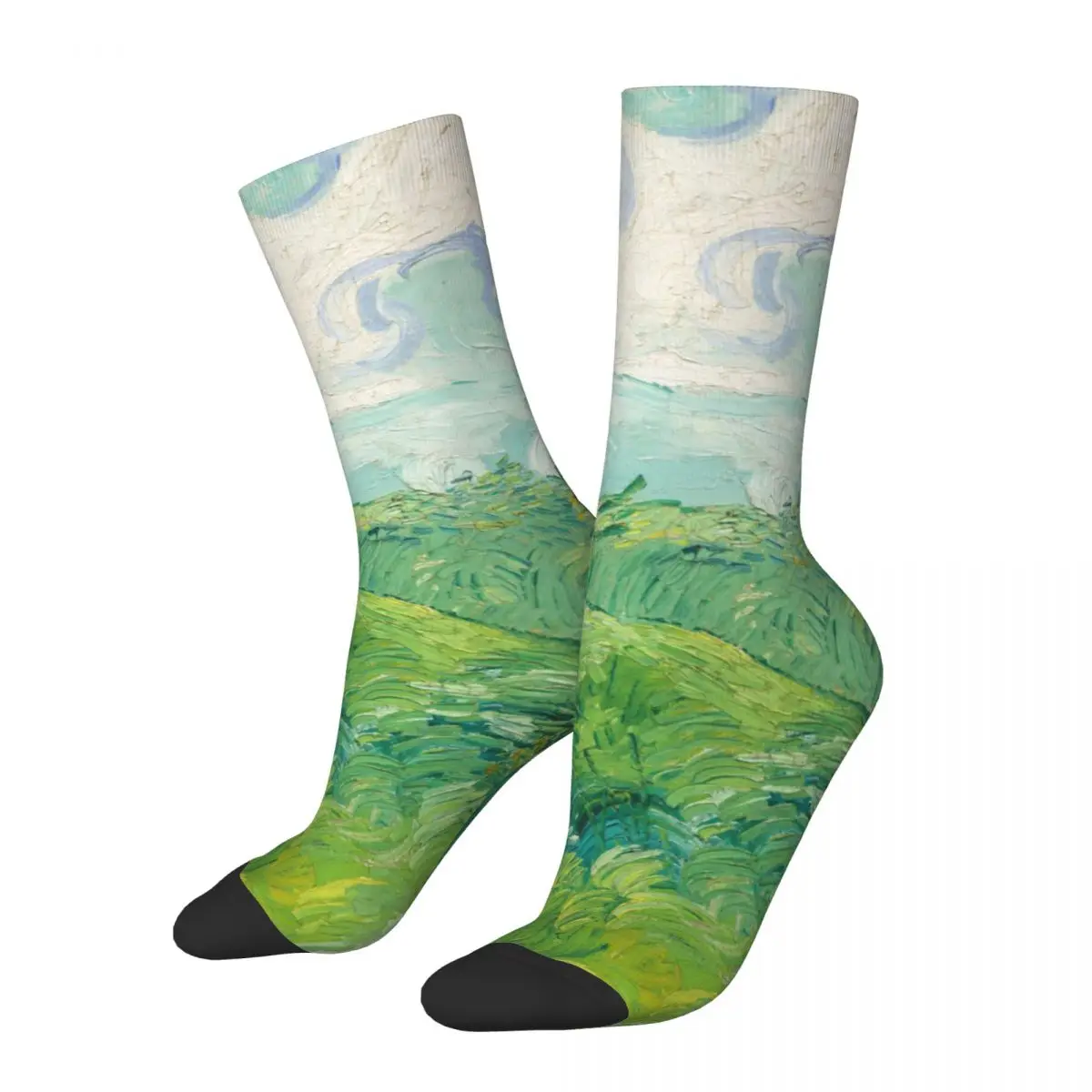 

Funny Happy Men's compression Socks Green Wheat Fields Vintage Harajuku Van Goah Hip Hop Novelty Casual Crew Crazy Sock Gift