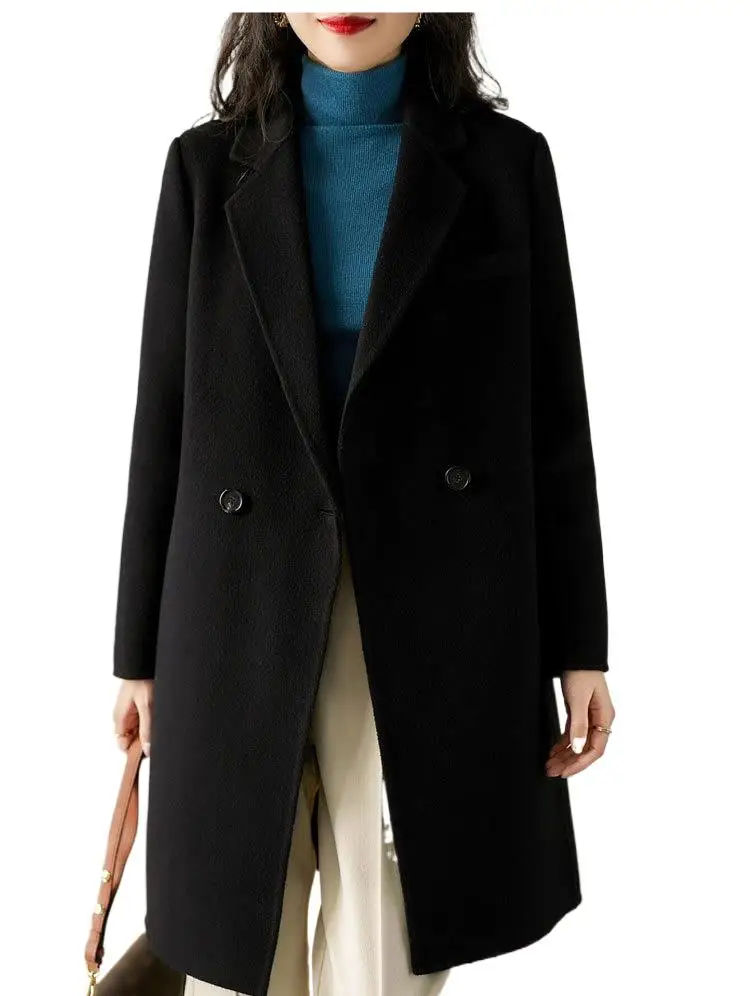 

Женская одежда 2023, двустороннее кашемировое пальто, свободное и приталенное шерстяное пальто средней длины, новинка на осень и зиму