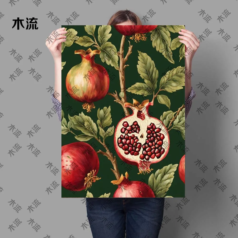 

Винтажный постер с гранатом, растениями и фруктами