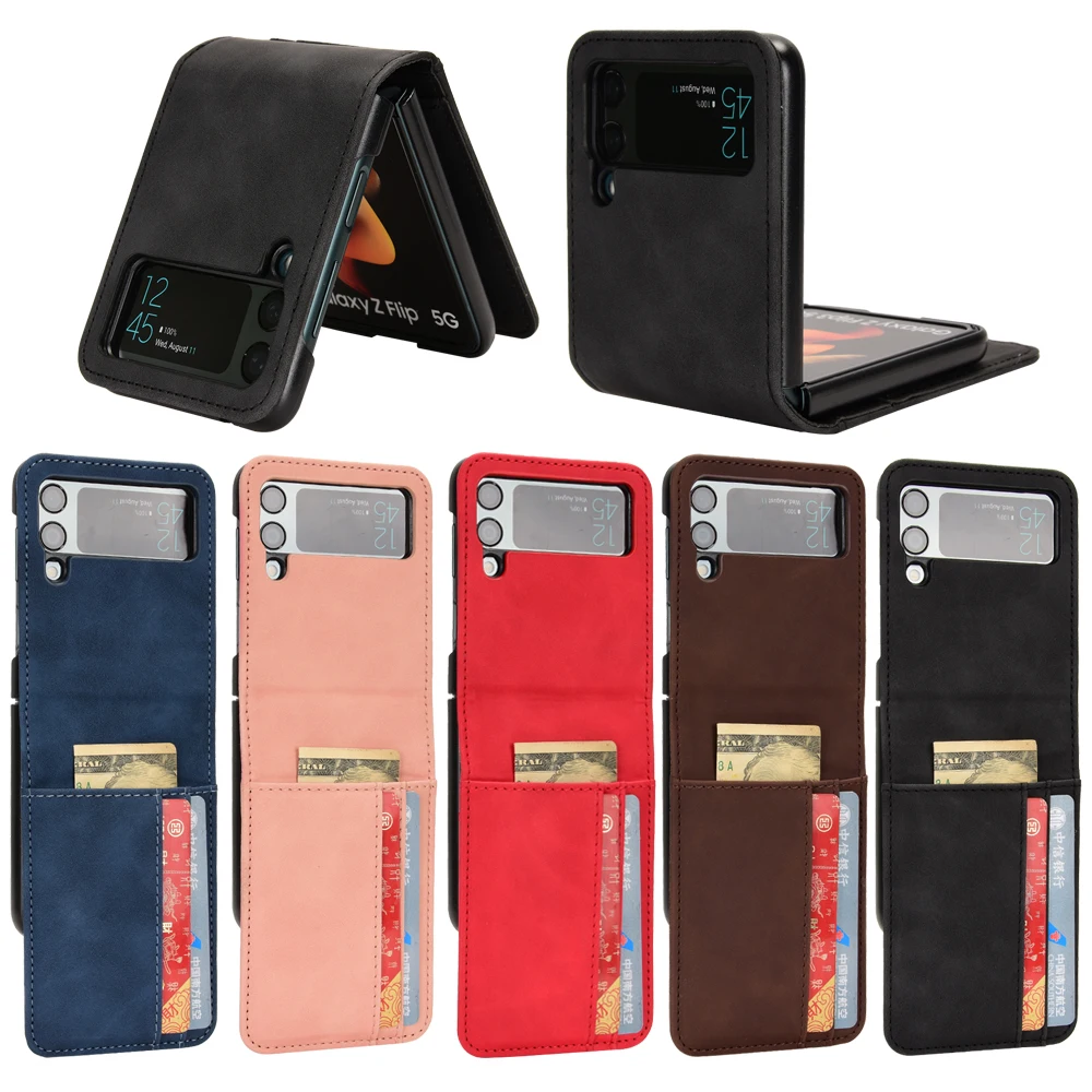 

Coque for Samsung Galaxy Z Flip 4 3 5G Case Wallet Card Holder SM-F7210 SM-F7110 Luxury PU Leather Protect Shockproof Back Cover