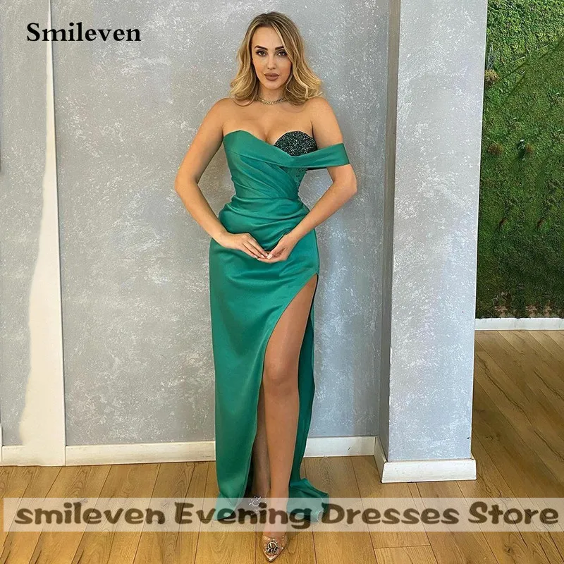 

Женское вечернее платье с юбкой годе Smileven, зеленое платье с одним открытым плечом, без рукавов, с разрезом сбоку, для выпускного вечера, 2022