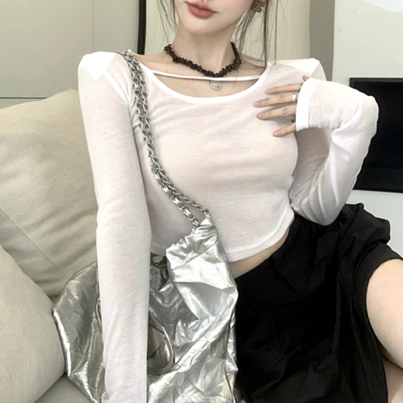 

Женские укороченные топы в винтажном стиле, Прозрачная Тонкая футболка в корейском ретро стиле, уличная одежда, лето 2023