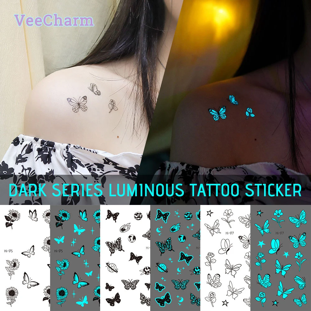 VeeCharm-светящиеся Временные татуировки на пальцы черные наклейки набор с буквами