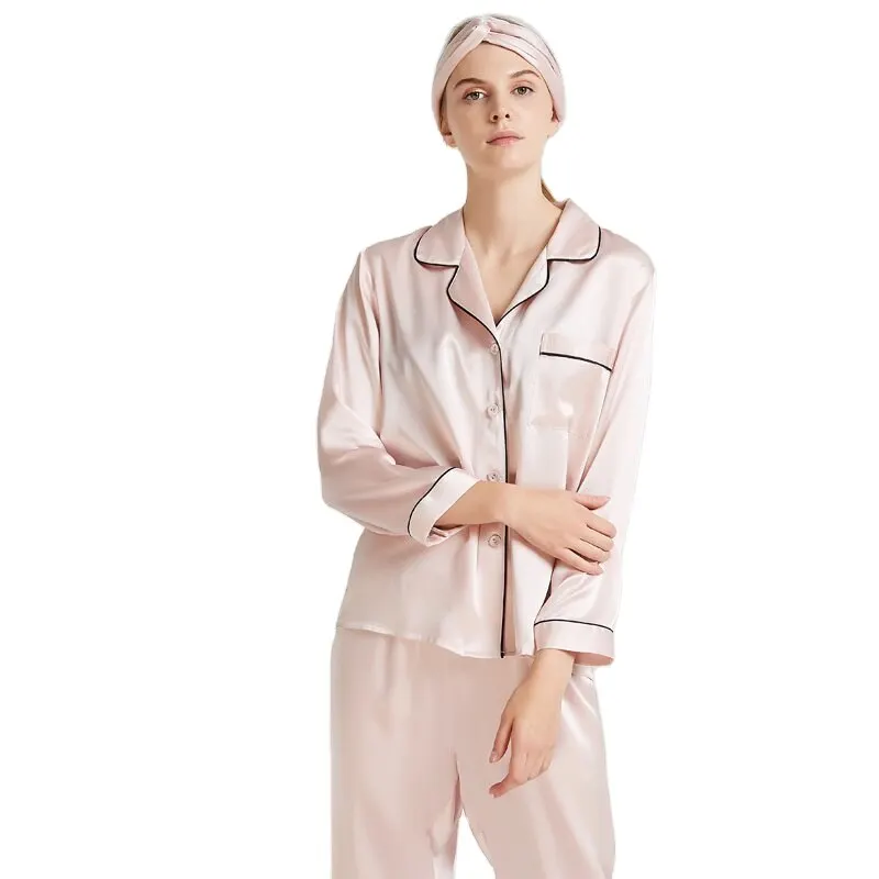 100% Mulberry Silk Pajamas Sets High Quality Full Length Button Style Long Sleeved Nightwear Women Comfortable Soft Sleepwear