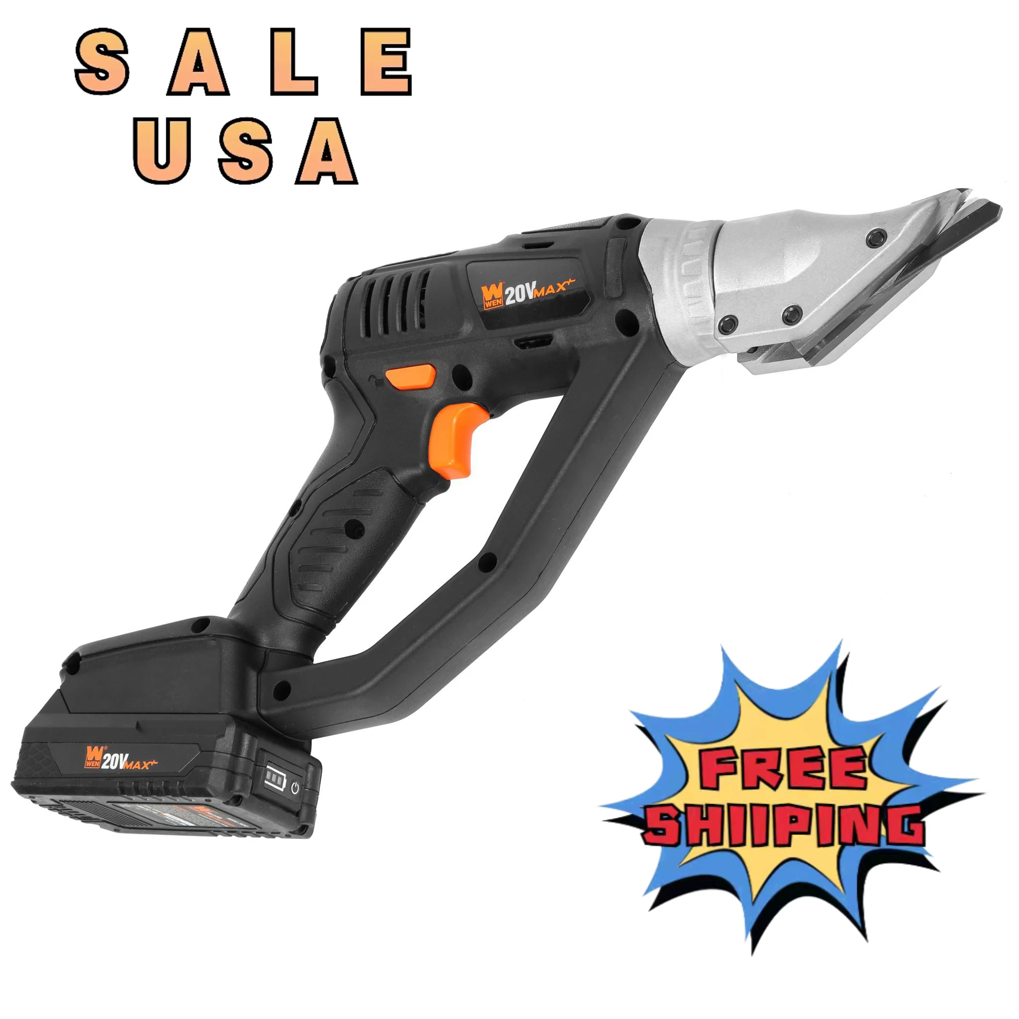 

WEN 20V Max Cordless Variable Speed Swivel Head Electric Metal Shear with 2Ah Lithium Ion Battery and Charger. NEW.,USA