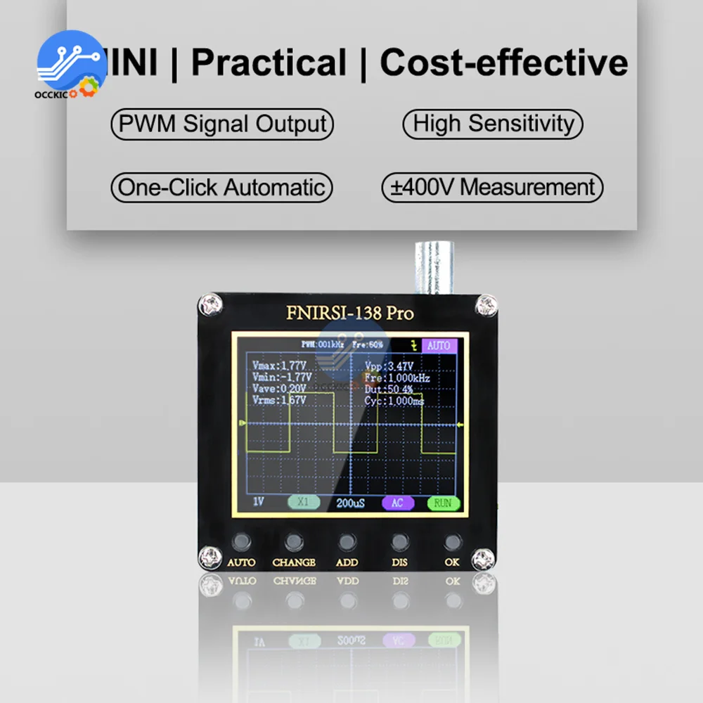 

FNIRSI-138 PRO Digital Handheld Pocket Oscilloscope 2.5MSa/s 200KHz Analog Bandwidth Support AUTO,80KHz PWM And Firmware Update