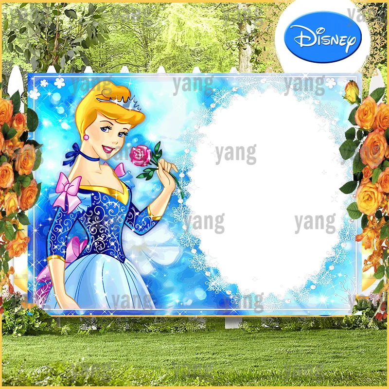 Disney Blue Dress Blonde Romantic Rose Princess Backdrop Girls Birthday Party Custom Background Cinderella Banner Baby Shower