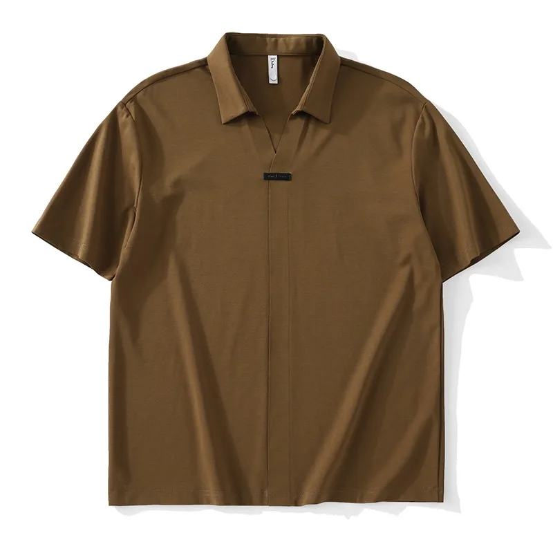 

Men's British solid color short-sleeved temperament summer V-neck polo shirt