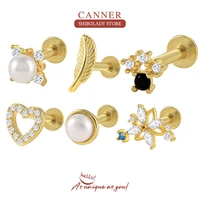 canner 1pc love pearl leaf earrings silver 925 earring for women stud earrings initial cartilage piercing wedding fine jewelry