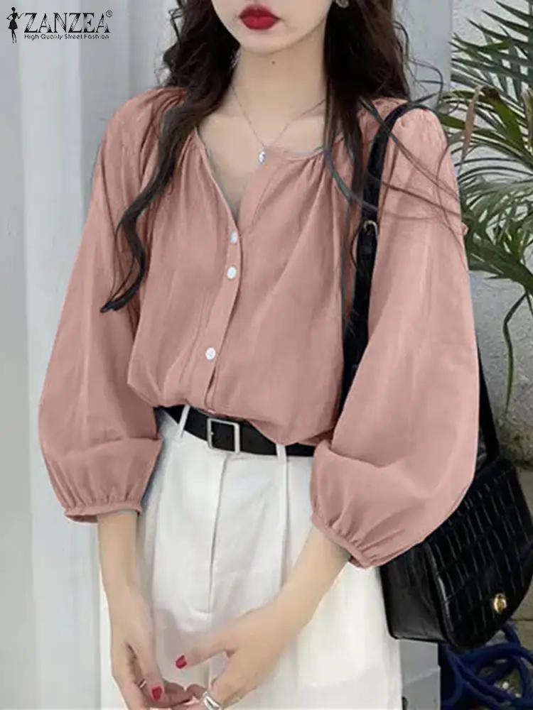 

Spring Solid Women Blouse ZANZEA 2023 Fashion Loose 3/4 Sleeve Shirt Office OL Blusas Tunic Tops Femininas Oversized Chemise