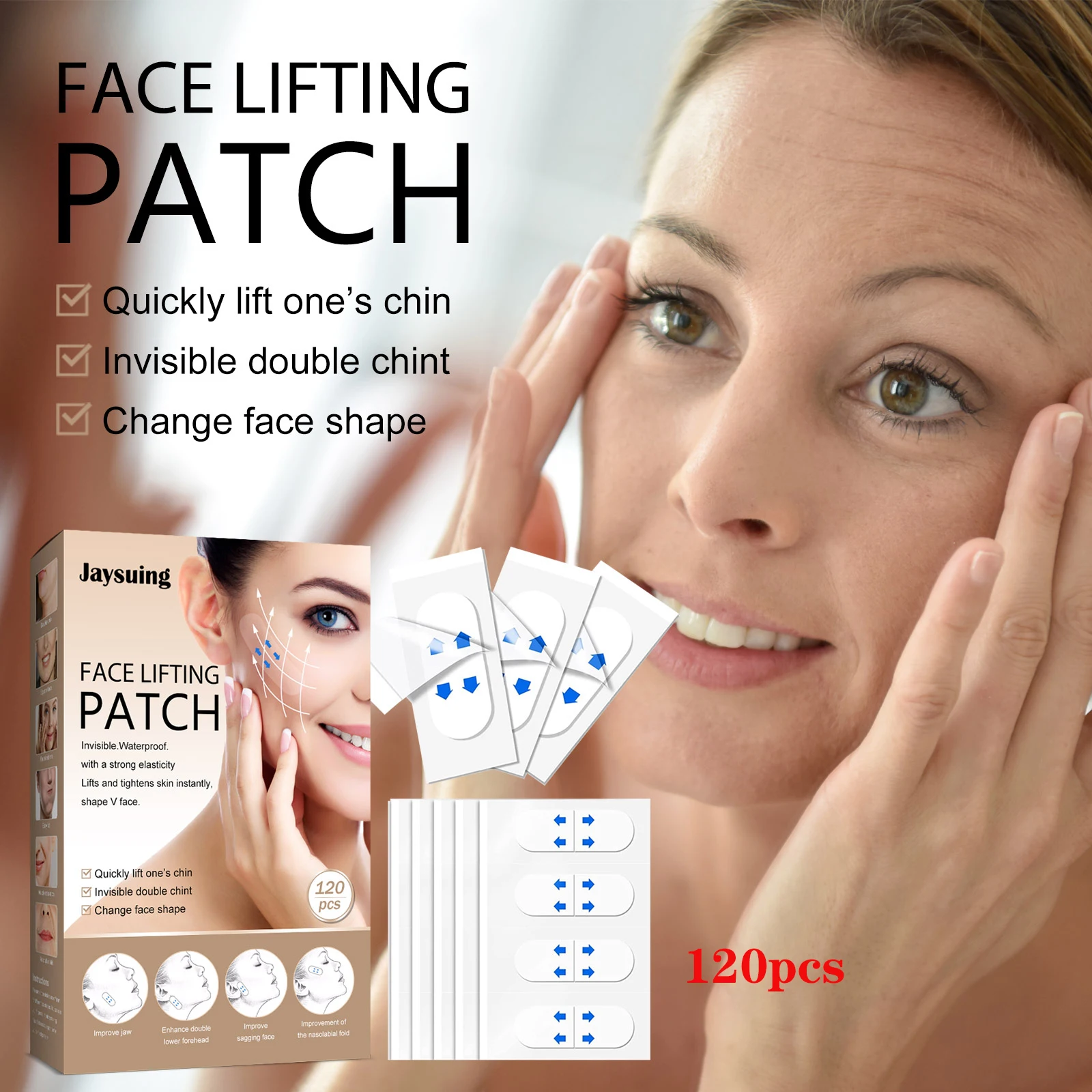 

120pcs Waterproof V Face Makeup Adhesive Tape Invisible Breathable Lift Face Sticker Lifting Tighten Chin Face Anti-sagging