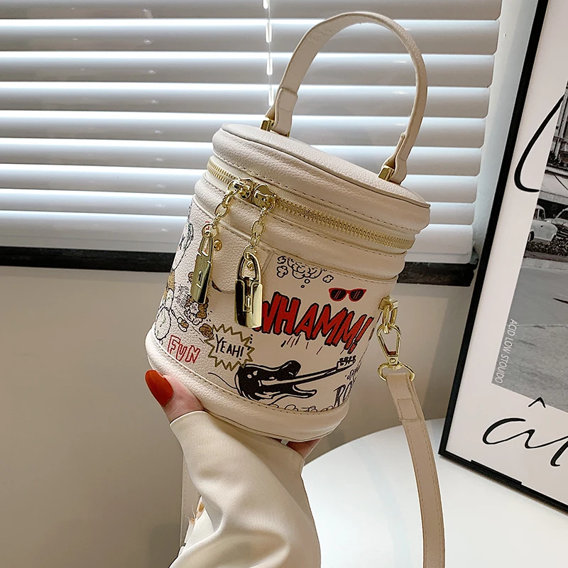 

Bag 2022 New Women's Trend Fashion Handbag Personality Graffiti Bucket Bag Fashion Versatile Girls One Shoulder Cross-body Bag
