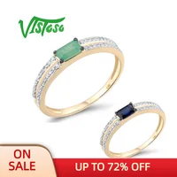 VISTOSO 14K Yellow Gold Rings For Women Shiny Diamond Octagon Blue Sapphire Emerald Engagement Anniversary Gift Fine Jewelry