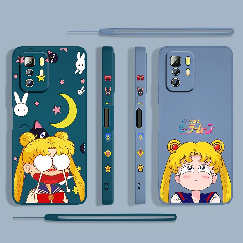 anime hot girl sailor moon for xiaomi redmi note 11 11s 10 10s 9 9s 9t 8 8t 7 5 pro 4g 5g liquid left rope phone case cover capa free global shipping