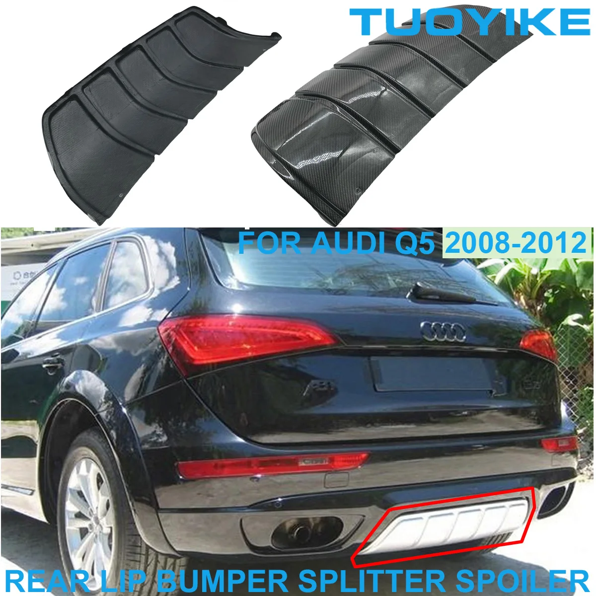 

Car Real Dry Carbon Fiber Rear Lip Diffuser Bumper Splitter Spoiler Replace Trim Cover Retrofit ABT Style For Audi Q5 2008-2012