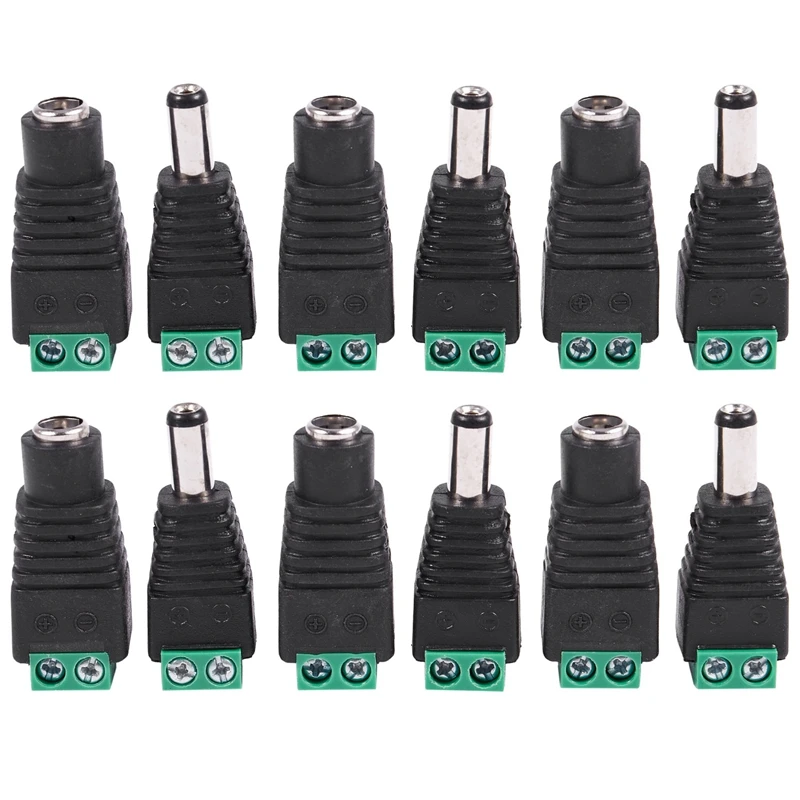 

12 Pcs 5.5X2.1Mm Female + Male CCTV DC Power Connector Adapter Repar Part