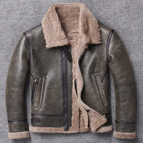 

Genuine Leather Jacket Winter 2023 Real Shearling Coat Men Natural Fur Sheepskin Coats Slim Jaqueta Masculina SGG982